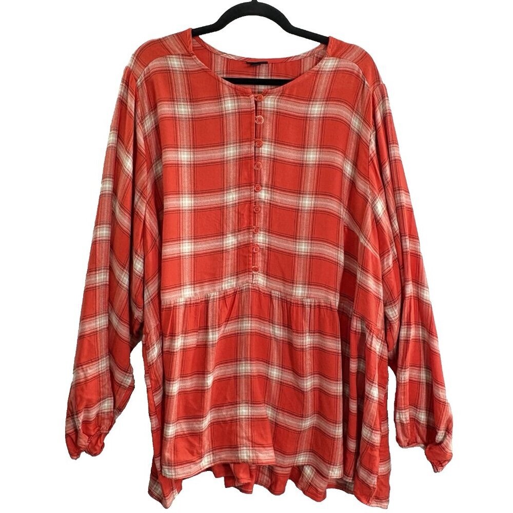 TORRID Women Pullover Long Sleeves Soft Flannel Top Sz 4X Red Boho Casual 10a-3
